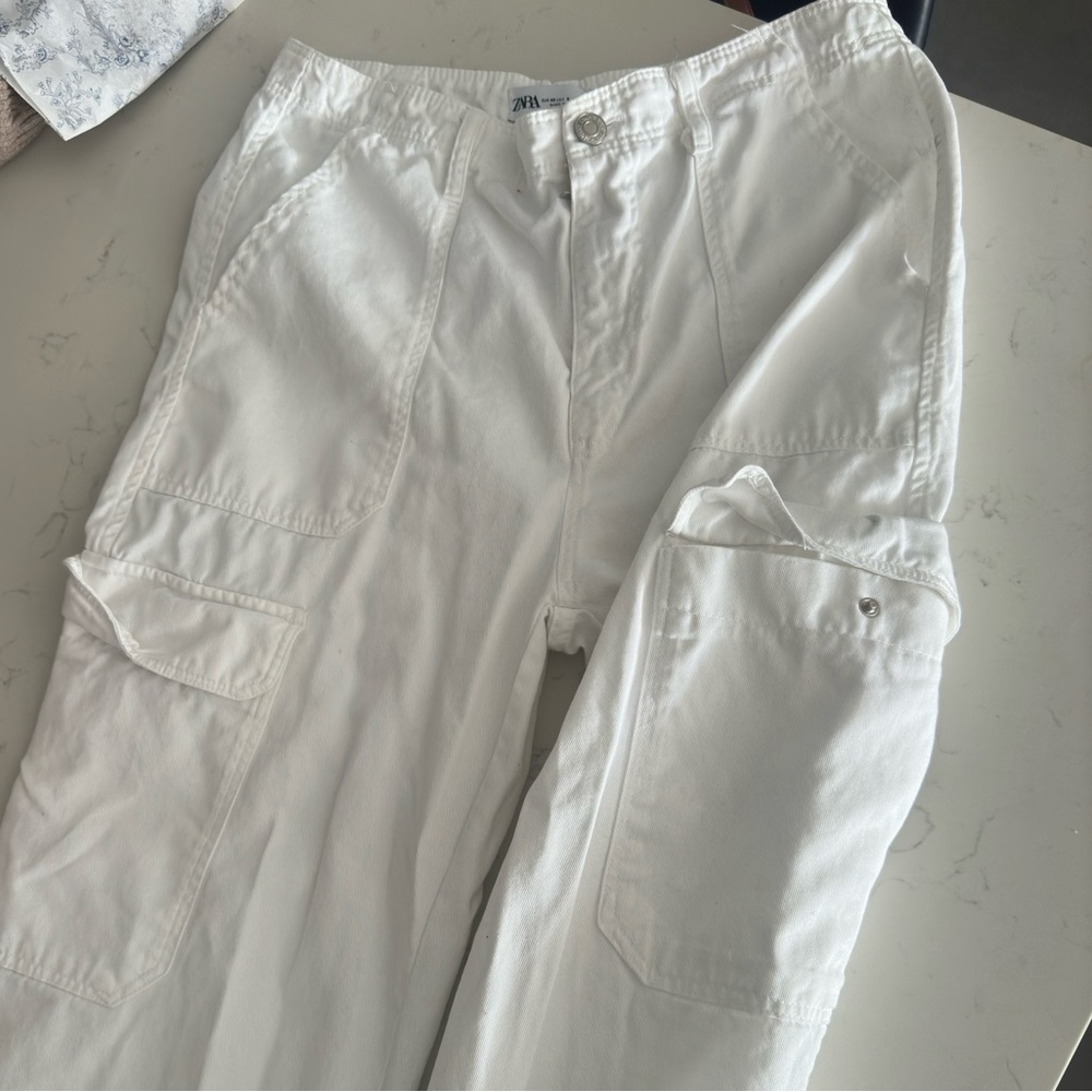 Zara Denim White Cargo Pants size 8